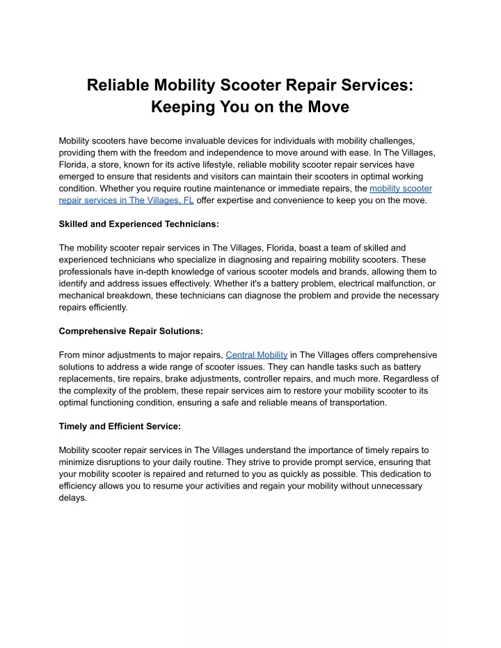 reliable mobility scooter repair services keeping