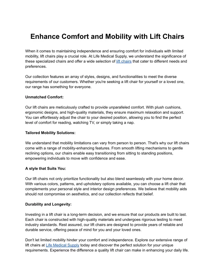 enhance comfort and mobility with lift chairs