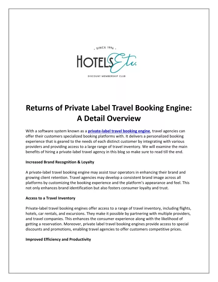 returns of private label travel booking engine