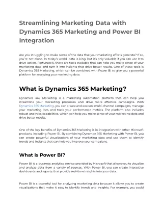 Streamlining Marketing Data with Dynamics 365 Marketing and Power BI Integration