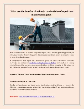 What are the benefits of a timely residential roof repair and maintenance guide?