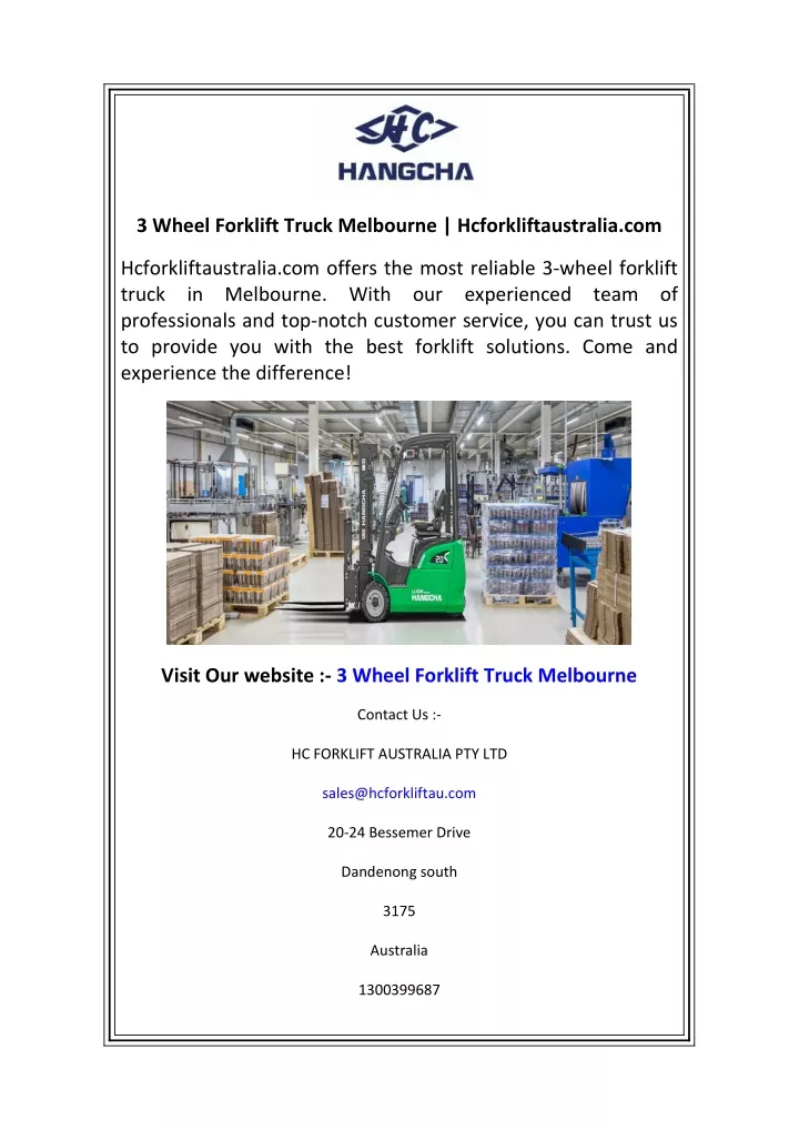 3 wheel forklift truck melbourne