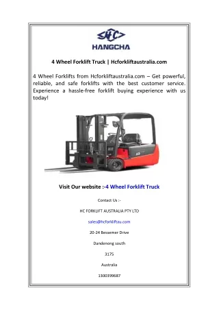 4 Wheel Forklift Truck  Hcforkliftaustralia.com