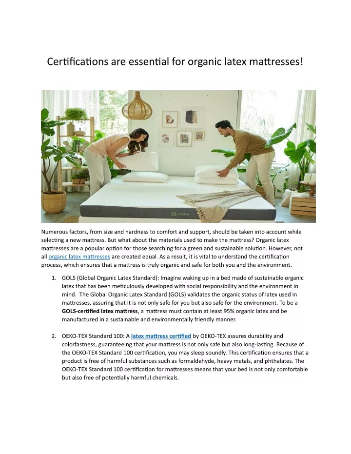certifications are essential for organic latex