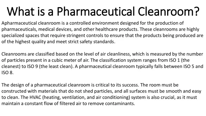 what is a pharmaceutical cleanroom what