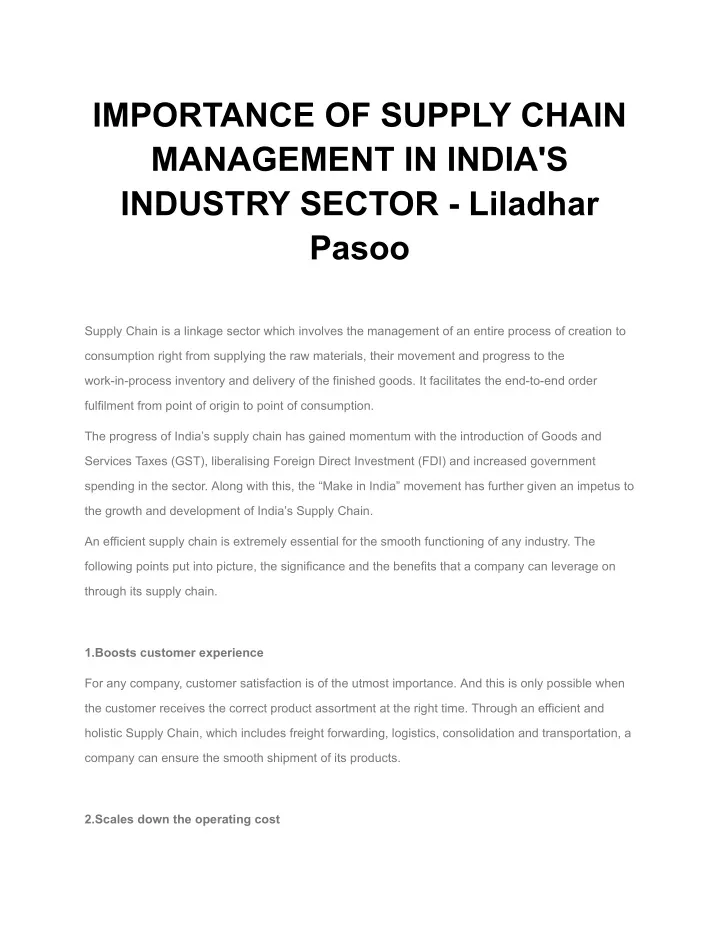 importance of supply chain management in india