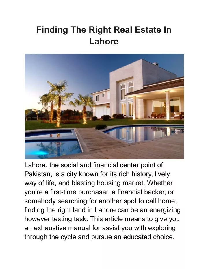 finding the right real estate in lahore