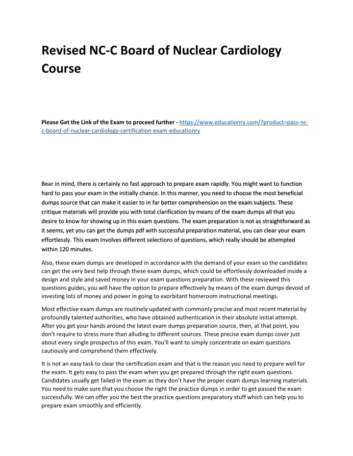 revised nc c board of nuclear cardiology course