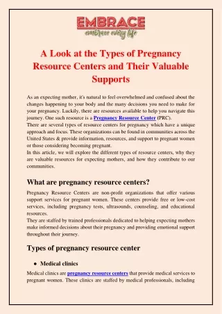 A Look at the Types of Pregnancy Resource Centers and Their Valuable Supports