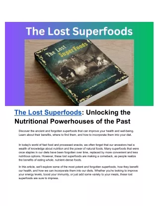 The Lost Superfoods_ Unlocking the Nutritional Powerhouses of the Past