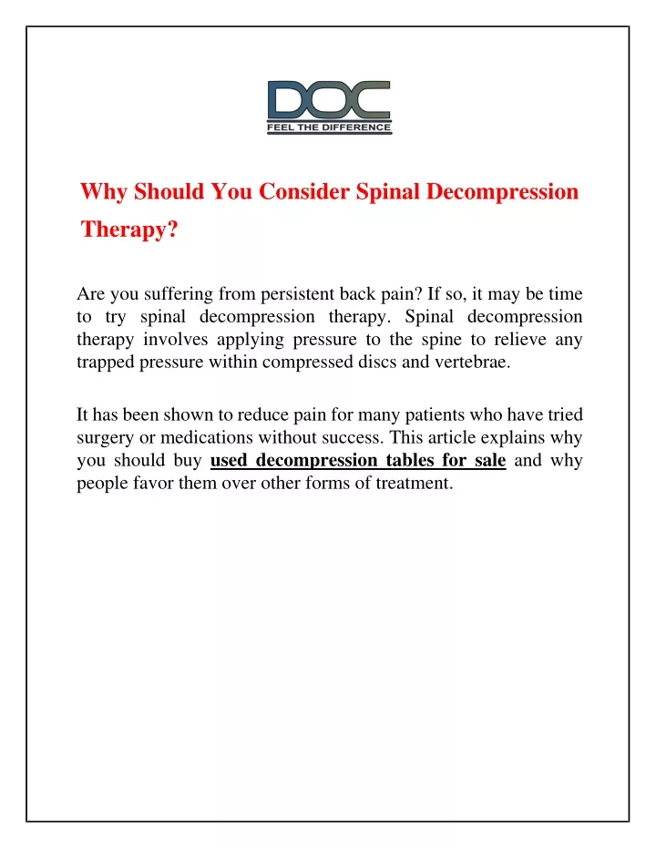 why should you consider spinal decompression