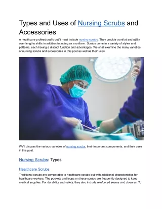 types and uses of nursing scrubs and accessories