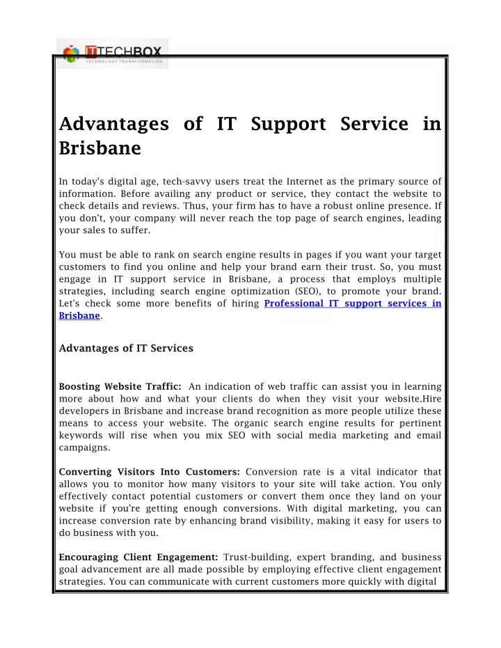advantages of it support service in brisbane