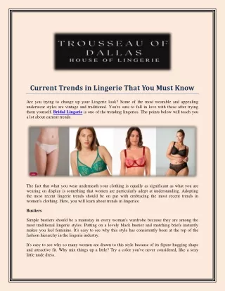 Current Trends in Lingerie That You Must Know