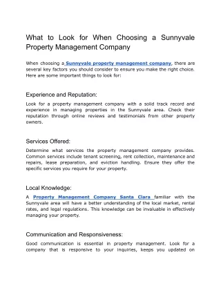 What to Look for When Choosing a Sunnyvale Property Management Company