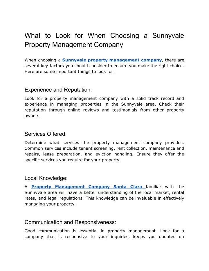 what to look for when choosing a sunnyvale