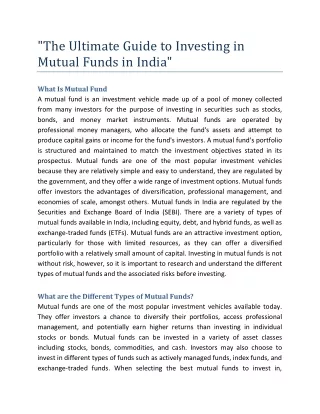 The Ultimate Guide to Investing in Mutual Funds in India