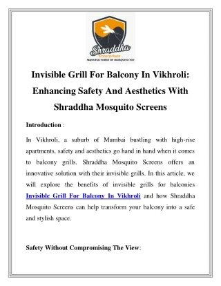 Invisible Grill For Balcony In Vikhroli Call-7290093230