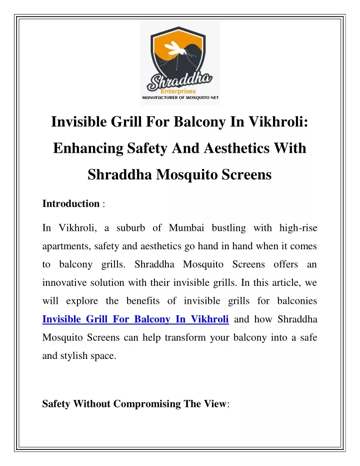 invisible grill for balcony in vikhroli