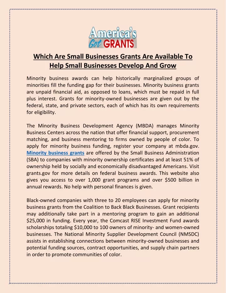 which are small businesses grants are available