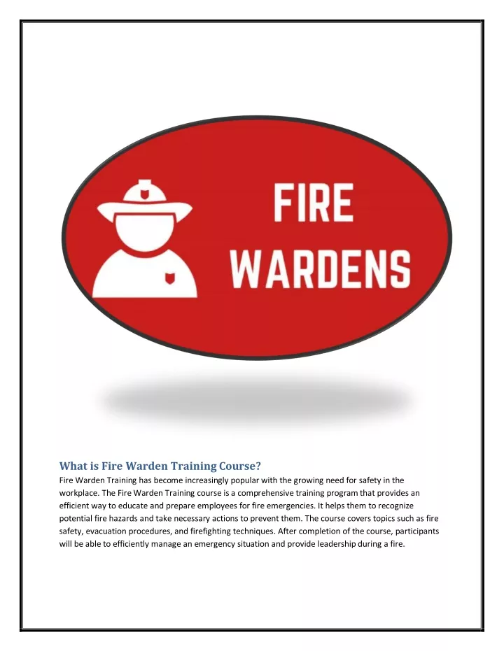 what is fire warden training course fire warden