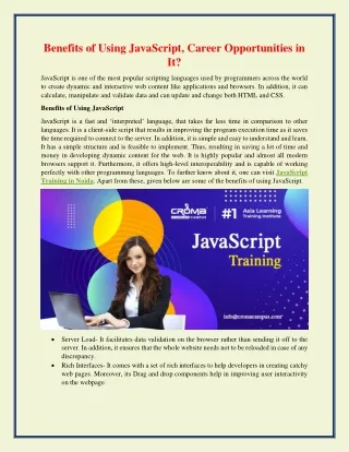 Benefits of Using JavaScript, Career Opportunities in It