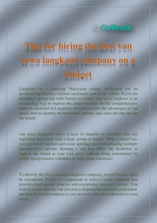 Tips for hiring the best van sewa langkawi company on a budget