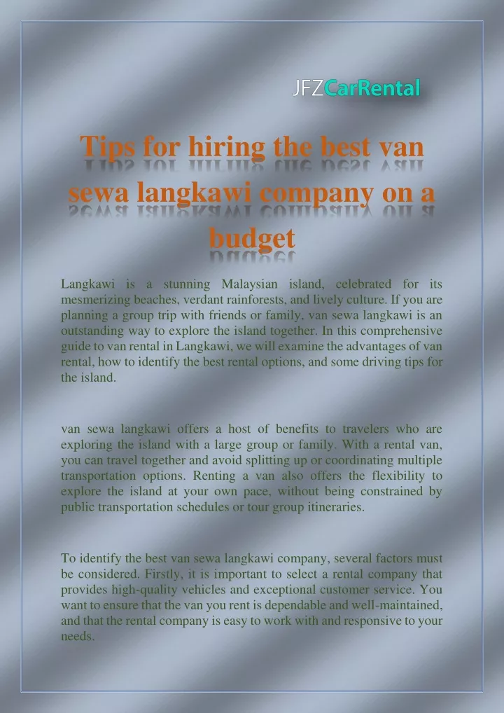 tips for hiring the best van sewa langkawi
