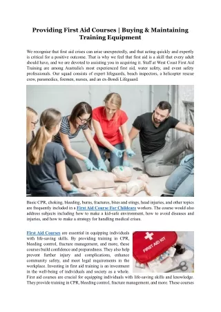 Providing First Aid Courses - Buying  Maintaining Training Equipment
