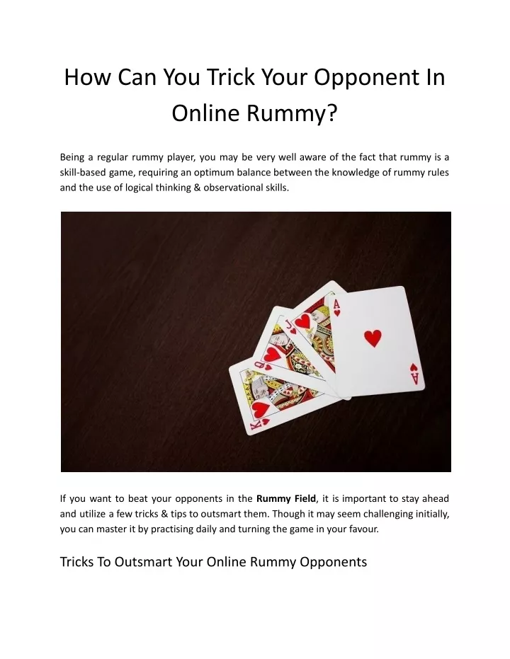 how can you trick your opponent in online rummy