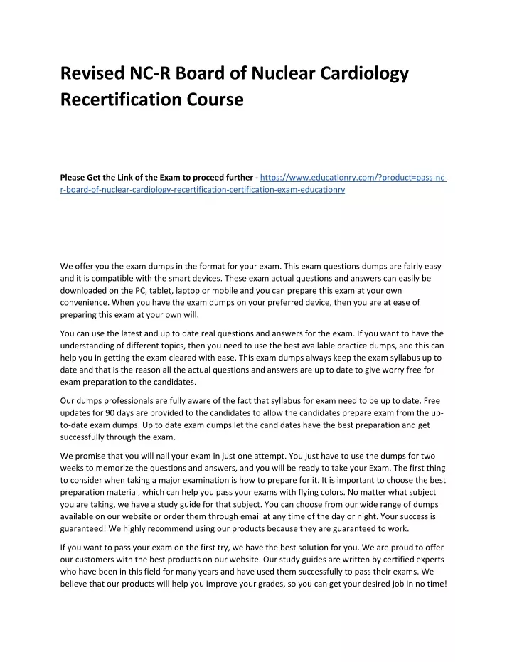 revised nc r board of nuclear cardiology