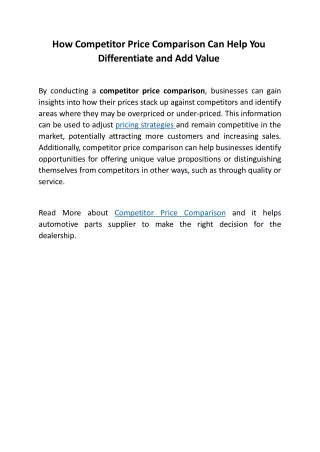 how competitor price comparison can help