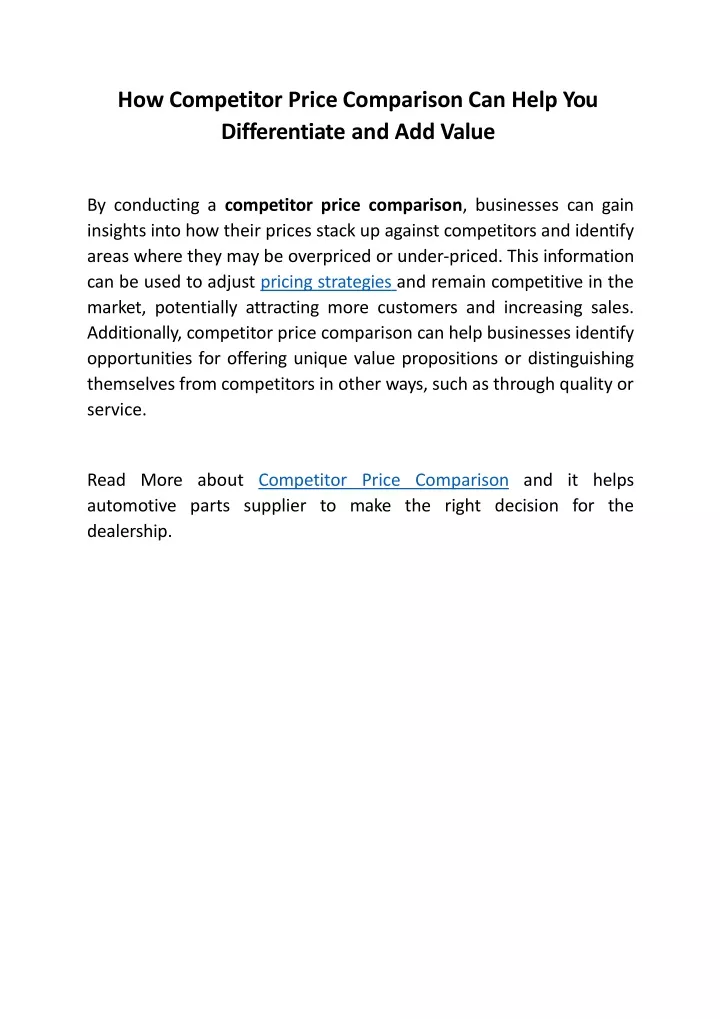 how competitor price comparison can help