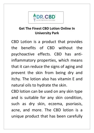 Finest CBD Lotion Online In University Park