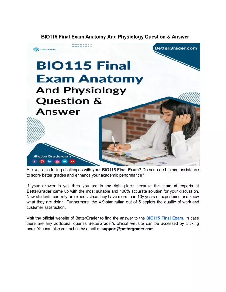 bio115 final exam anatomy and physiology question