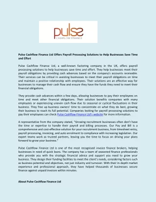 pulse cashflow finance ltd offers payroll