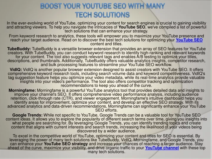 boost your youtube seo with many tech solutions