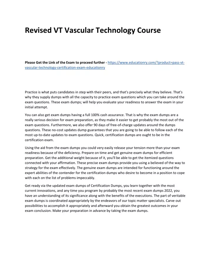 revised vt vascular technology course