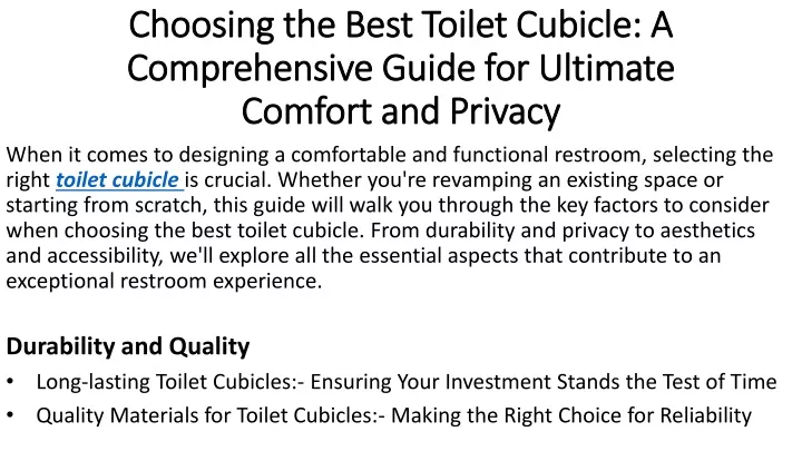 choosing the best toilet cubicle a comprehensive guide for ultimate comfort and privacy