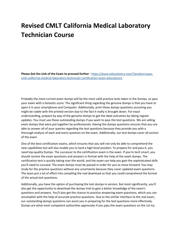 revised cmlt california medical laboratory