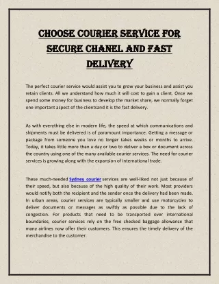 Choose Courier Service for Secure Chanel and Fast Delivery