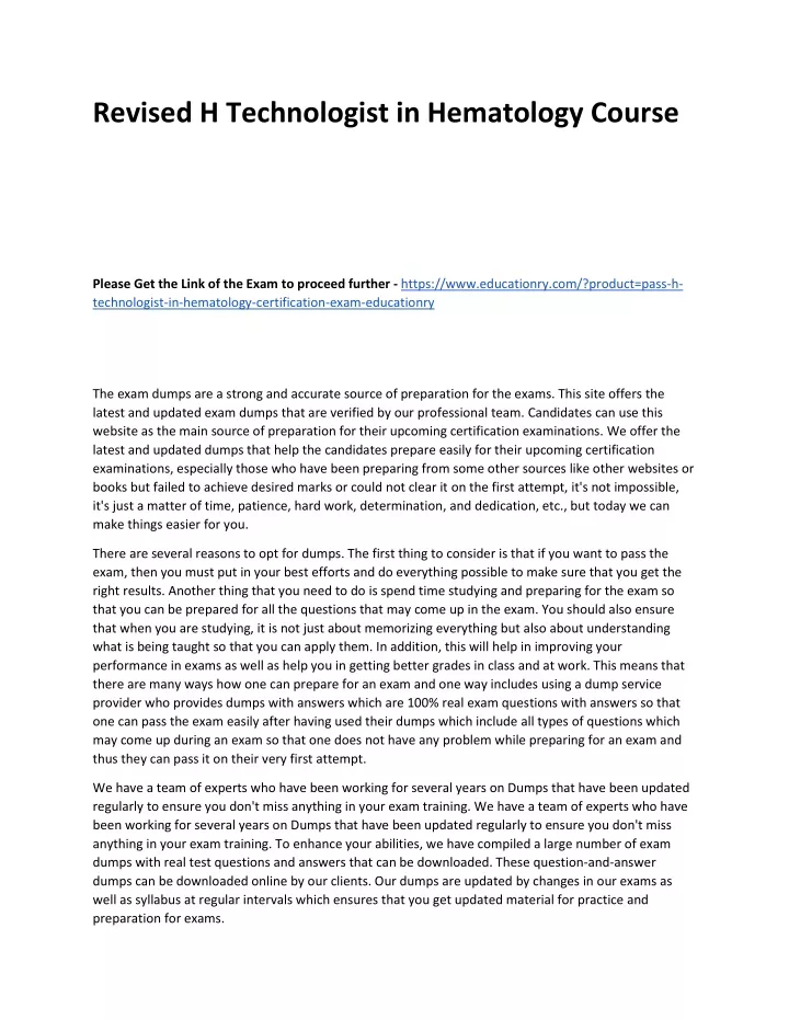 revised h technologist in hematology course