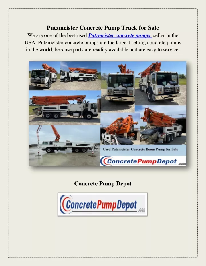 putzmeister concrete pump truck for sale