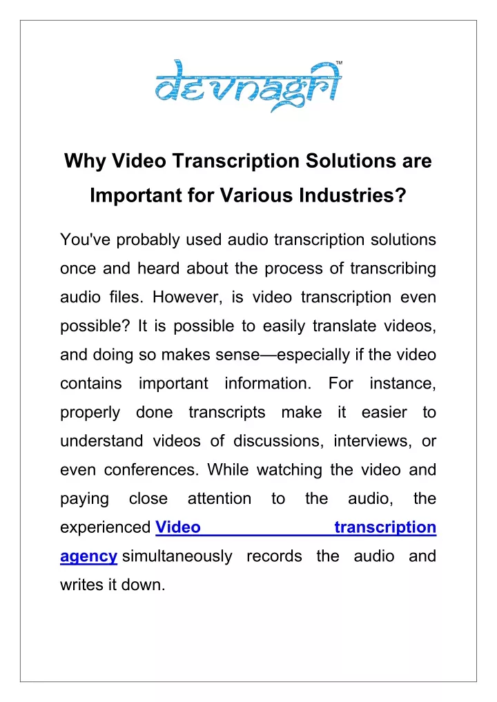 why video transcription solutions are