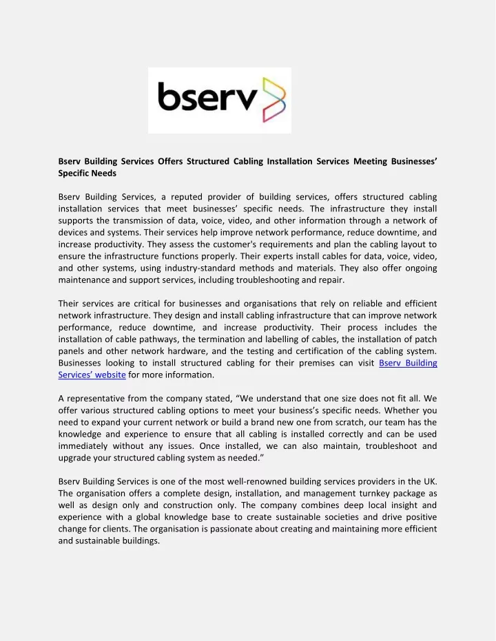 bserv building services offers structured cabling