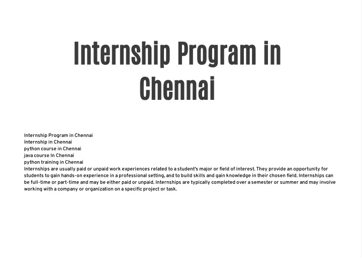 internship program in chennai