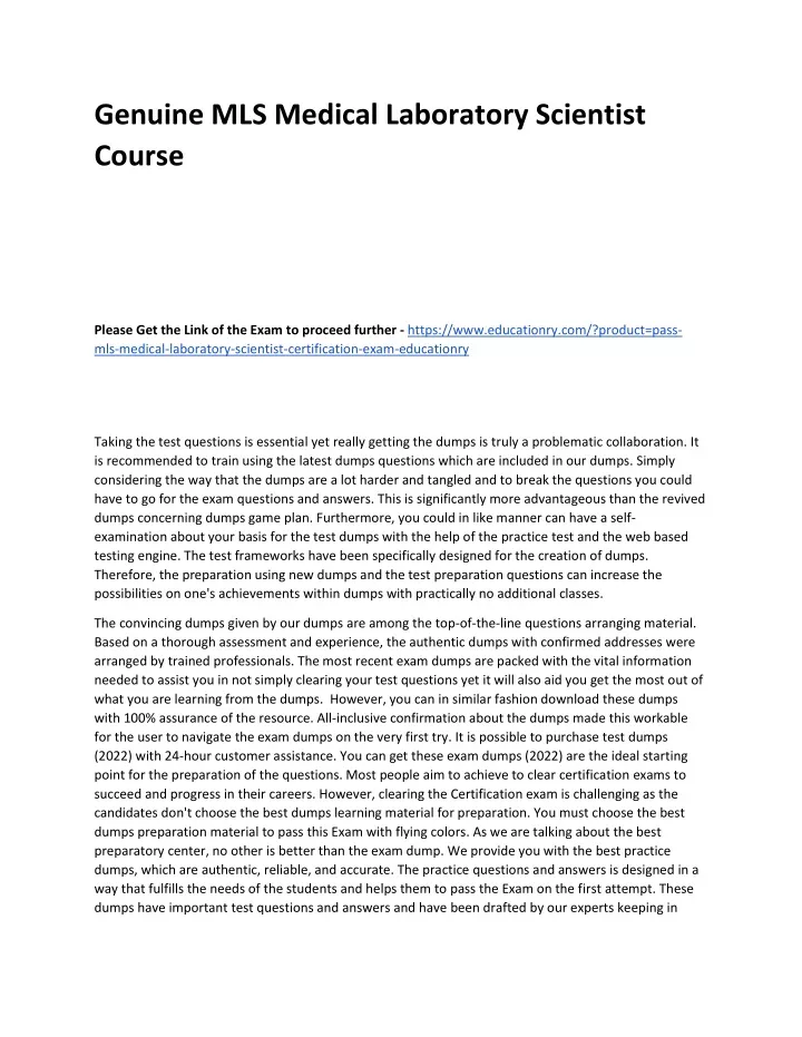 genuine mls medical laboratory scientist course