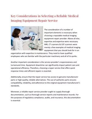 Key Considerations in Selecting a Reliable Medical Imaging Equipment Repair Service(weare626 PDF )16MAY2023
