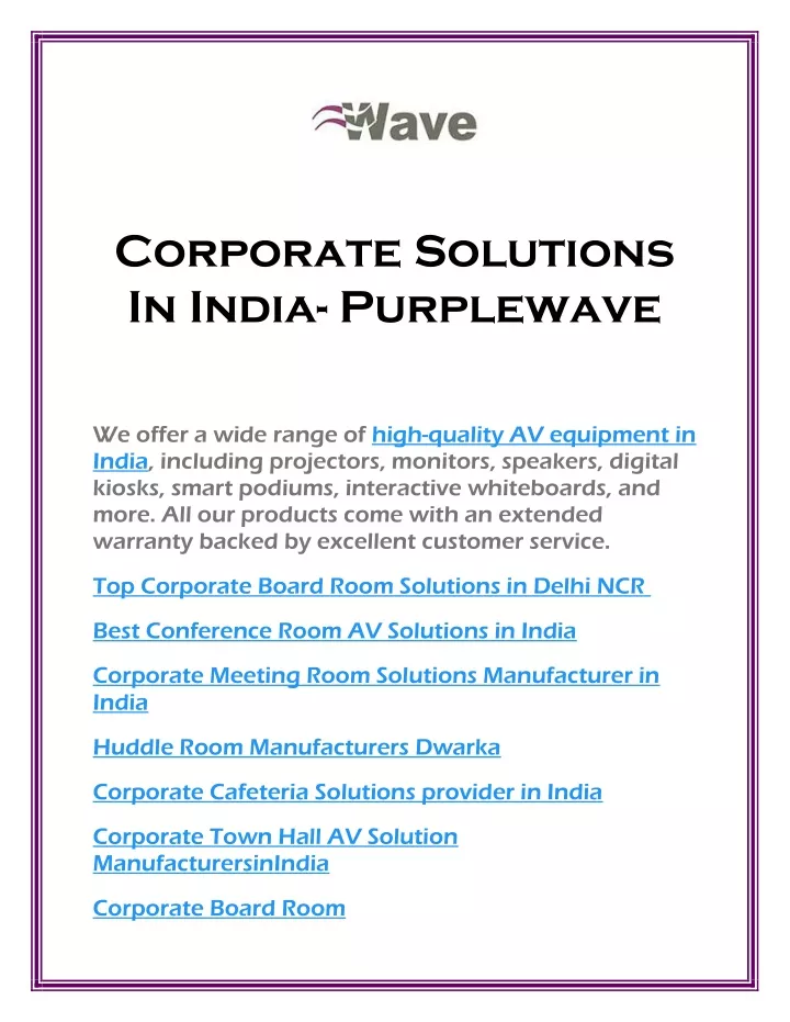 corporate solutions in india purplewave