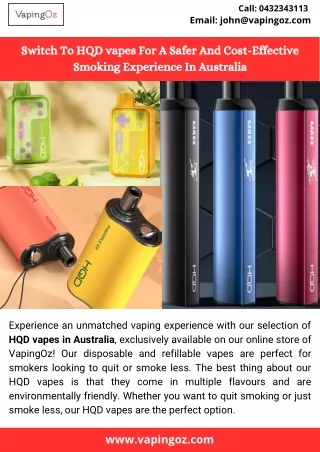 Switch To HQD vapes For A Safer And Cost-Effective Smoking Experience In Australia